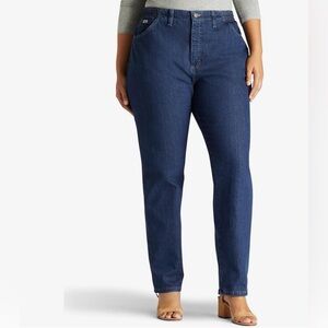 Lee Women's Relaxed Fit Side Elastic Tapered Leg Jean Dark Indigo Petite Sz 18W